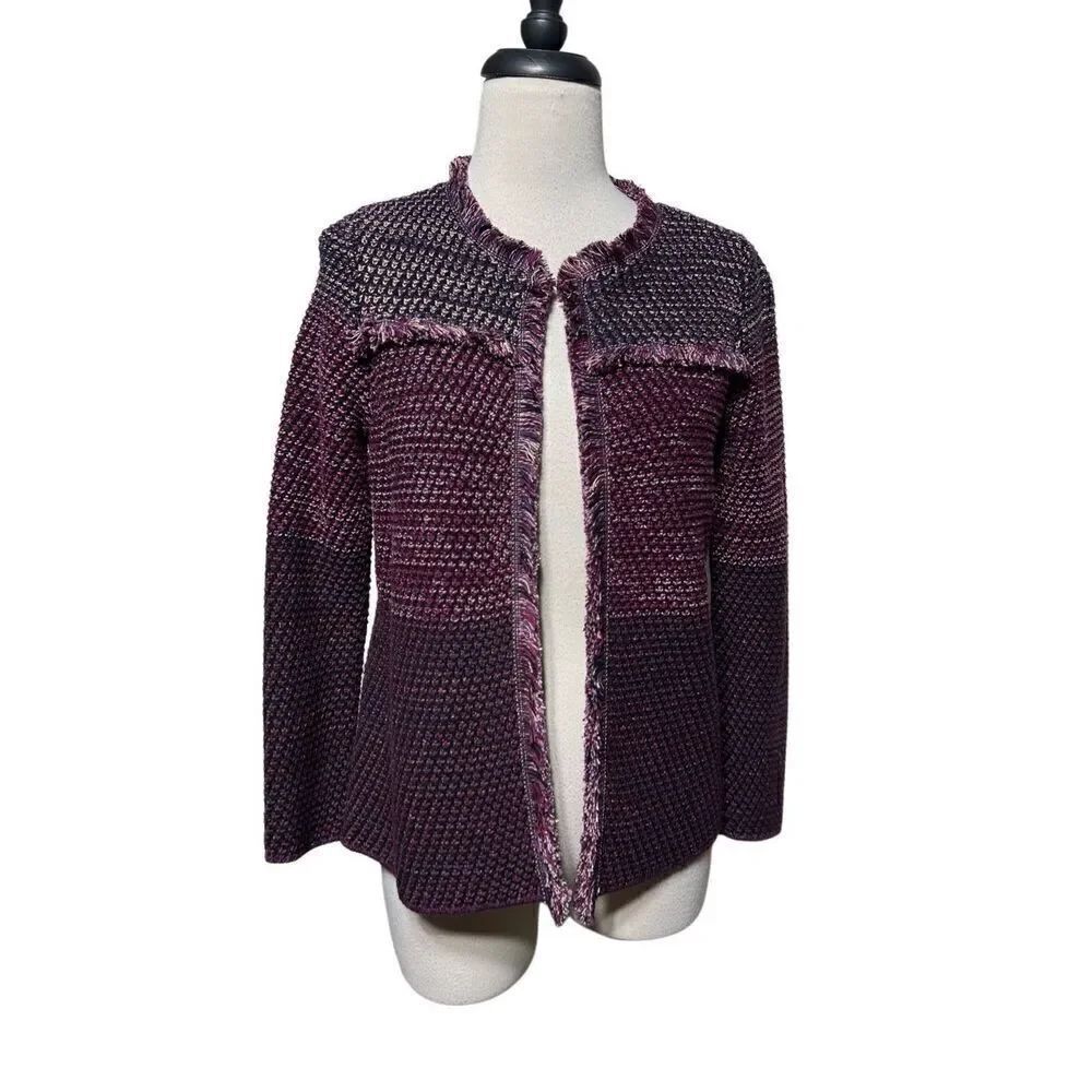 Chico's Purple Print Nubby Long Sleeve Cardigan Sweater Jacket Blazer O Petite